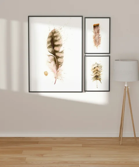Image of a feather watercolor painting by Shayna Larsen, originals & prints available