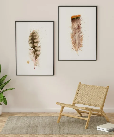 Image of a feather watercolor painting by Shayna Larsen, originals & prints available