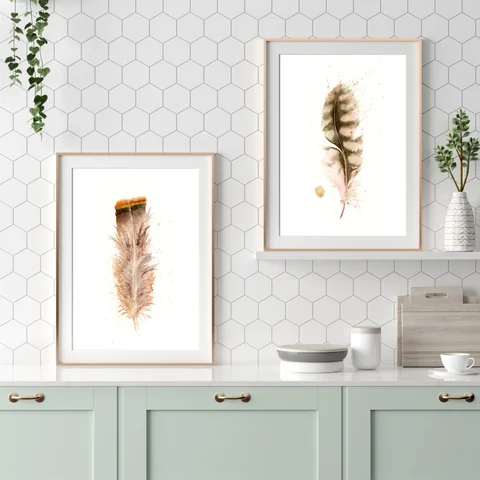 Image of a feather watercolor painting by Shayna Larsen, originals & prints available