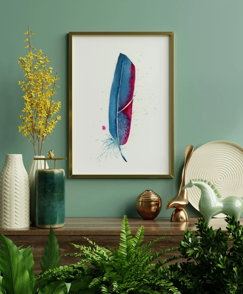 Image of a feather watercolor painting by Shayna Larsen, originals & prints available