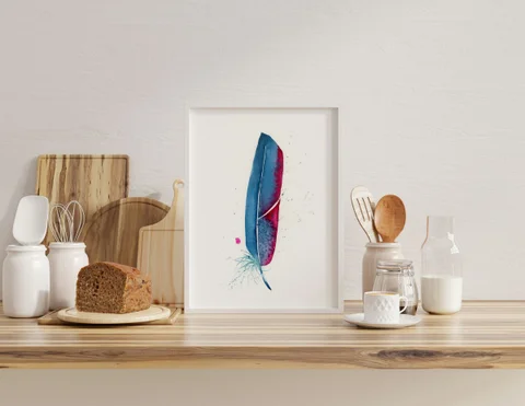 Image of a feather watercolor painting by Shayna Larsen, originals & prints available