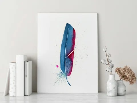 Image of a feather watercolor painting by Shayna Larsen, originals & prints available