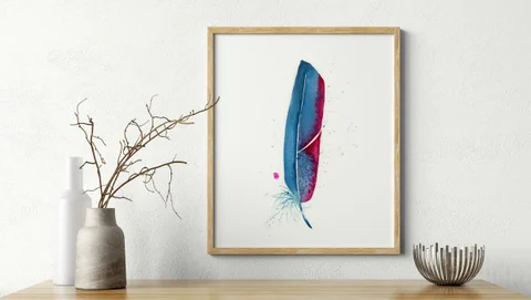 Image of a feather watercolor painting by Shayna Larsen, originals & prints available