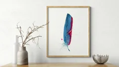Image of a feather watercolor painting by Shayna Larsen, originals & prints available