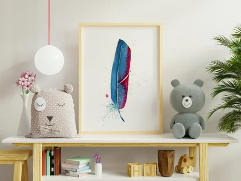 Image of a feather watercolor painting by Shayna Larsen, originals & prints available