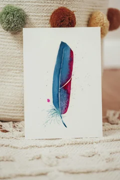 Image of a feather watercolor painting by Shayna Larsen, originals & prints available