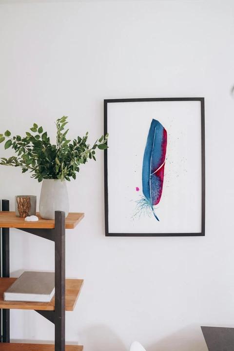 Image of a feather watercolor painting by Shayna Larsen, originals & prints available