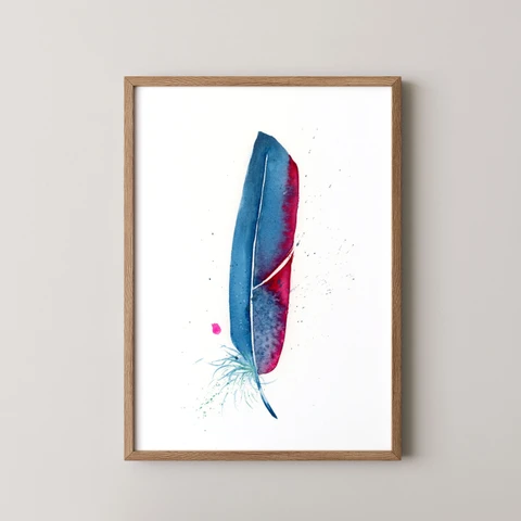 Image of a feather watercolor painting by Shayna Larsen, originals & prints available