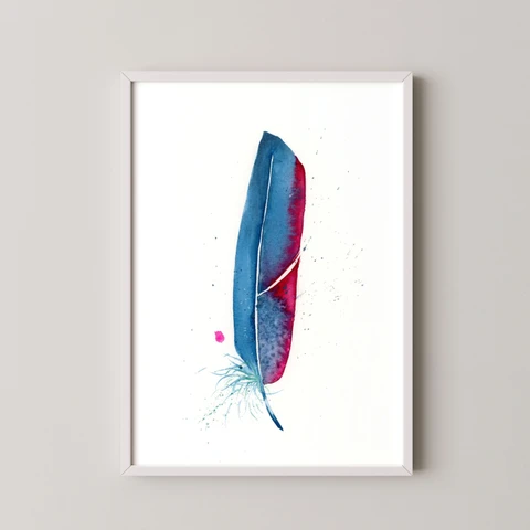 Image of a feather watercolor painting by Shayna Larsen, originals & prints available