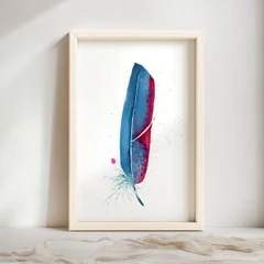 Image of a feather watercolor painting by Shayna Larsen, originals & prints available