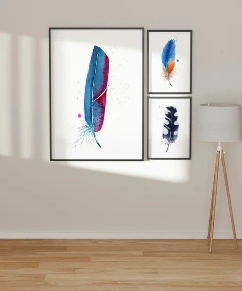 Image of a feather watercolor painting by Shayna Larsen, originals & prints available