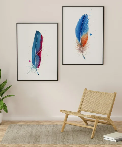 Image of a feather watercolor painting by Shayna Larsen, originals & prints available