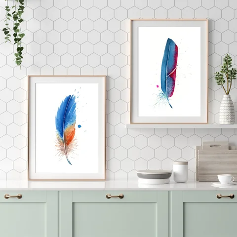 Image of a feather watercolor painting by Shayna Larsen, originals & prints available
