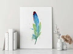 Image of a feather watercolor painting by Shayna Larsen, originals & prints available