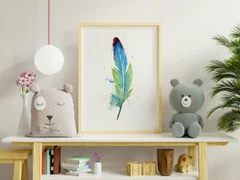 Image of a feather watercolor painting by Shayna Larsen, originals & prints available