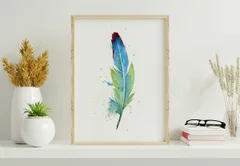 Image of a feather watercolor painting by Shayna Larsen, originals & prints available