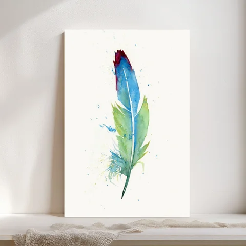 Image of a feather watercolor painting by Shayna Larsen, originals & prints available