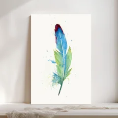Image of a feather watercolor painting by Shayna Larsen, originals & prints available