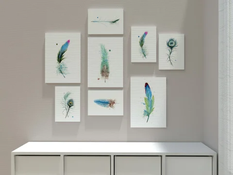 Image of a feather watercolor painting by Shayna Larsen, originals & prints available