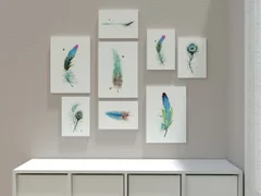 Image of a feather watercolor painting by Shayna Larsen, originals & prints available