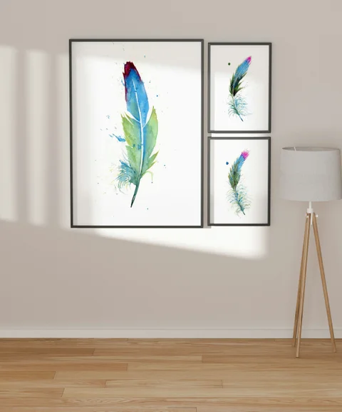Image of a feather watercolor painting by Shayna Larsen, originals & prints available
