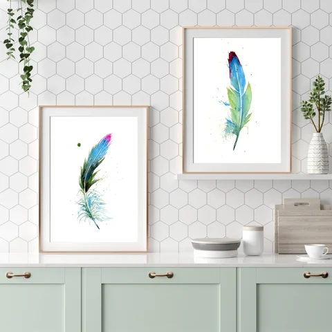 Image of a feather watercolor painting by Shayna Larsen, originals & prints available
