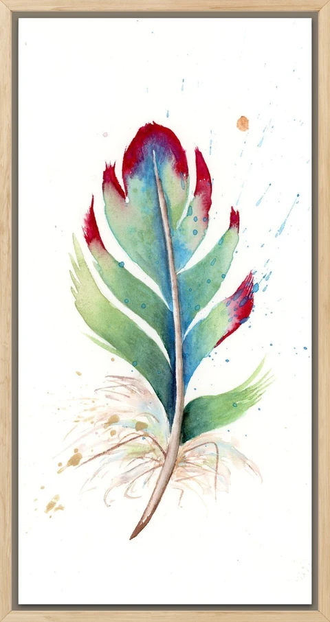 Image of a feather watercolor painting by Shayna Larsen, originals & prints available