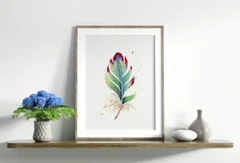 Image of a feather watercolor painting by Shayna Larsen, originals & prints available