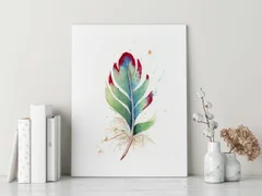 Image of a feather watercolor painting by Shayna Larsen, originals & prints available