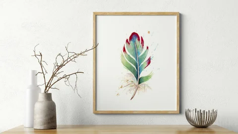 Image of a feather watercolor painting by Shayna Larsen, originals & prints available