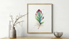 Image of a feather watercolor painting by Shayna Larsen, originals & prints available