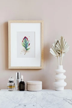 Image of a feather watercolor painting by Shayna Larsen, originals & prints available