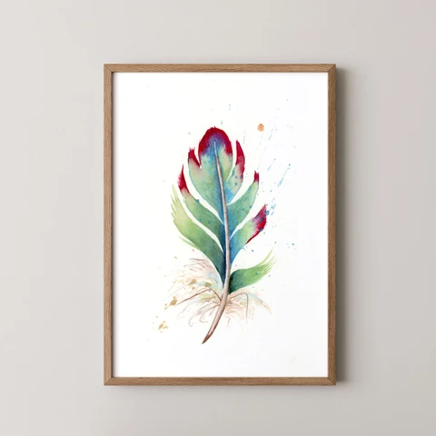 Image of a feather watercolor painting by Shayna Larsen, originals & prints available