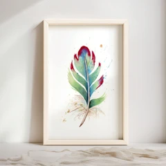 Image of a feather watercolor painting by Shayna Larsen, originals & prints available