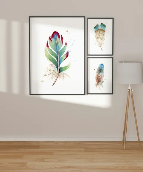 Image of a feather watercolor painting by Shayna Larsen, originals & prints available