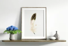 Image of a feather watercolor painting by Shayna Larsen, originals & prints available