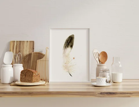 Image of a feather watercolor painting by Shayna Larsen, originals & prints available