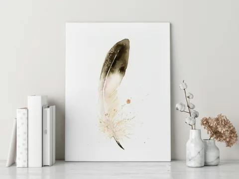 Image of a feather watercolor painting by Shayna Larsen, originals & prints available