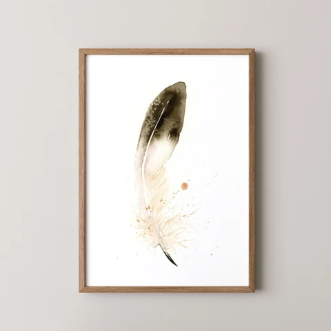 Image of a feather watercolor painting by Shayna Larsen, originals & prints available