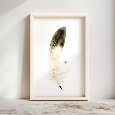 Image of a feather watercolor painting by Shayna Larsen, originals & prints available