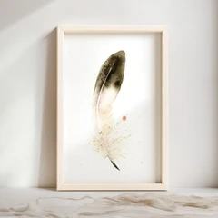 Image of a feather watercolor painting by Shayna Larsen, originals & prints available