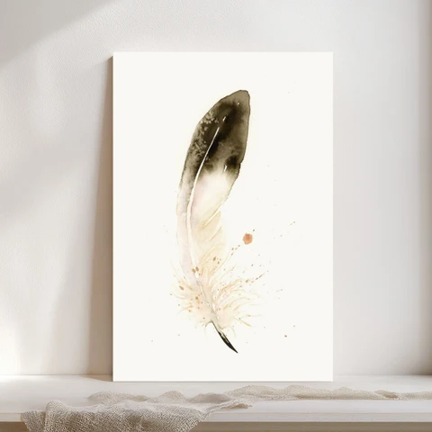 Image of a feather watercolor painting by Shayna Larsen, originals & prints available