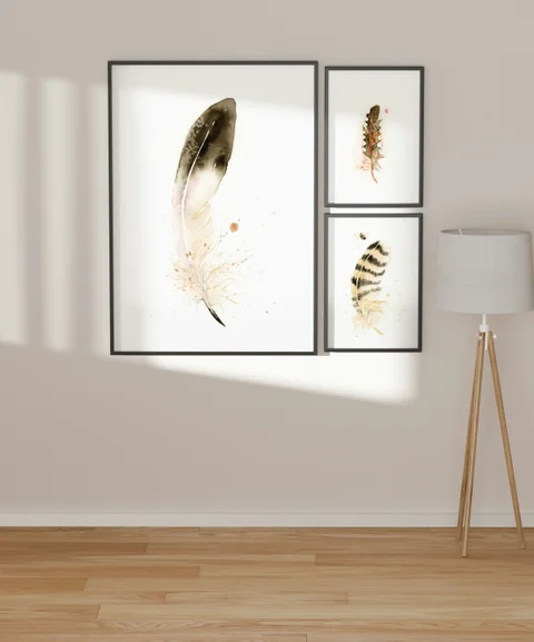 Image of a feather watercolor painting by Shayna Larsen, originals & prints available