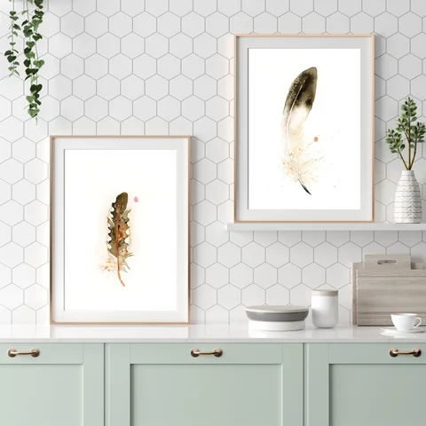 Image of a feather watercolor painting by Shayna Larsen, originals & prints available