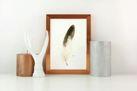 Image of a feather watercolor painting by Shayna Larsen, originals & prints available