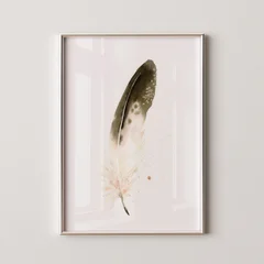 Image of a feather watercolor painting by Shayna Larsen, originals & prints available