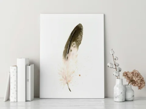 Image of a feather watercolor painting by Shayna Larsen, originals & prints available