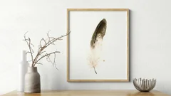Image of a feather watercolor painting by Shayna Larsen, originals & prints available