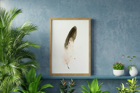 Image of a feather watercolor painting by Shayna Larsen, originals & prints available