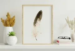 Image of a feather watercolor painting by Shayna Larsen, originals & prints available